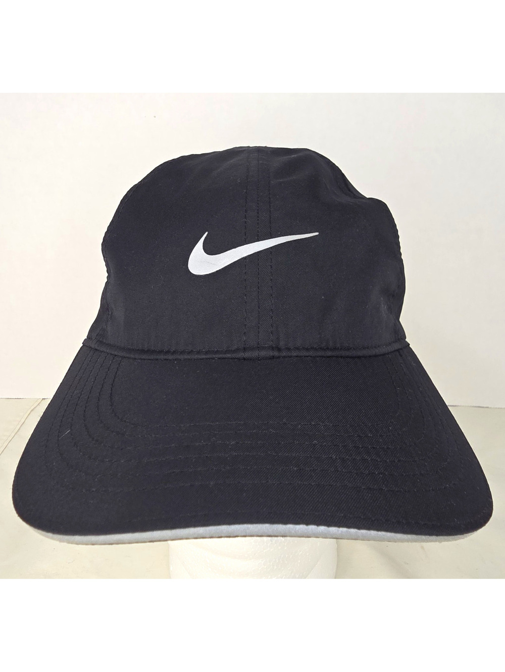 Nike Featherlight Dri-FIT Black White Swoosh Running Hat Adjustable OSFM